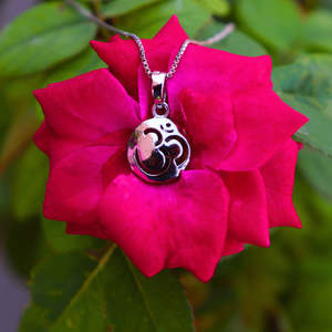 Colgante Circular Plateado de Moda Hallmark con Cadena de Serpiente, Bañado en Rodio y con Circonita, Ideal para Regalo de Compromiso - Product Image 1
