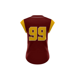 Women Baseball Jersey <b>Maroon</b> Yellow Sleeveless Button Front 99 Print Breathable Polyester Sport Apparel - Product Image 3