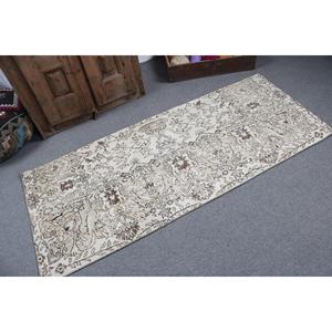 Vintage Turkish Accent Rug 2.7x6.5 ft, White <b>Brown</b> Animal Print <b>Wool</b> Rug - Product Image 2