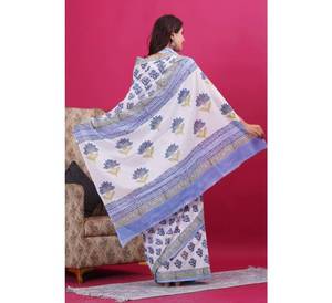 Meilleure vente coton Malmal imprimé à la main Saree élégant vêtements de fête pour femmes belles couleurs pour l'été indien pakistanais vêtements - Product Image 5