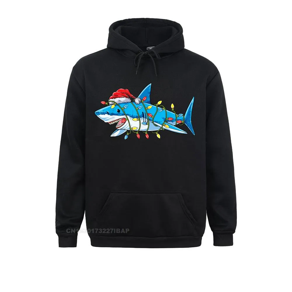 Santa shark printed high quality pullover hoodies for men