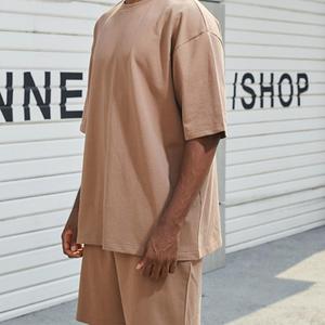 ชุดสูทลำลองแฟชั่นคุณภาพสูงสำหรับผู้ชายและผู้หญิงกางเกงขาสั้นผ้าฝ้ายแขนสั้นพร้อมเสื้อยืด2ชิ้นสำหรับฤดูร้อน - Product Image 2