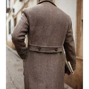 เสื้อโค้ทยาวผู้ชายมีกระเป๋าด้านข้างและผ้าที่ทนทานเสื้อโค้ทยาวลำลองสำหรับผู้ชายมีกระดุมด้านหน้า - Product Image 3