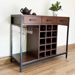 Wooden Industrial Design <b>Table</b> with Integrated Wine Rack - Product Image 3