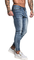 Jeans de Mezclilla para Hombre, Corte Slim Fit, Cintura Media, Pierna Recta, Color Azul Sólido, Casuales, para Primavera