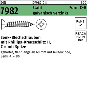 สกรูเจาะเกลียว DIN 7982สกรูโลหะแผ่น countersunk PH/TIP C เหล็ก5.5x38-H 100ชิ้น - Product Image 1