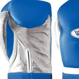 Professional Blue Silver <b>Leather</b> Boxing <b>Gloves</b> Velcro Wrist Training Sparring <b>Gloves</b> for Men and <b>Women</b> - Product Image 2
