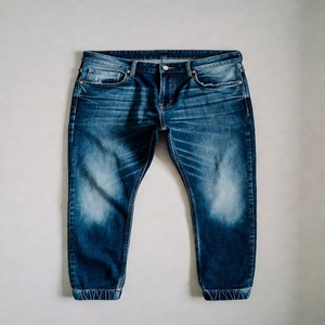 Pantalones Jogger de Mezclilla Vintage para Hombre, Estilo Sólido, para Verano |   Ropa Urbana Transpirable y Ecológica con Cintura Elástica y Logotipo Personalizado - Product Image 1