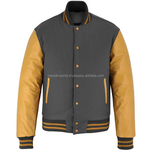 2026 OEM Limited Grey <b>Wool</b> With <b>Yellow</b> Leather Sleeves Varsity Jacket For Men's 100% High Quality Low MOQ Heated Fashion Jackets - Product Image 1