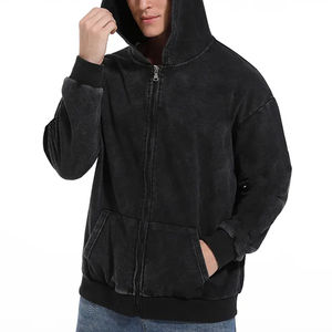 Sweat-shirts à capuche en coton mélangé confortables à prix de gros, couleur unie, lavage à l'acide, pour l'hiver, pour hommes - Product Image 1