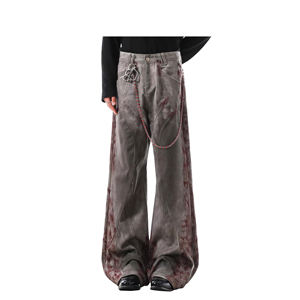 पुरुषों और महिलाओं के लिए अमेरिकी शैली रेट्रो विंटेज हाई स्ट्रीट सीधे-पैर से परेशान डेनिम पैंट - Product Image 2