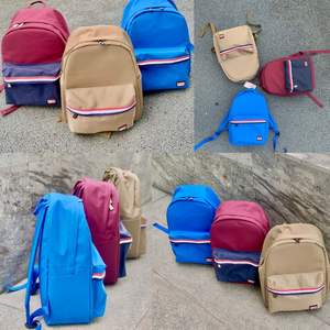 Mochila De estudiante a prueba de agua, color marrón claro, rojo y azul - Product Image 2