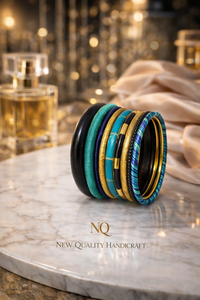 Elegant Ladies <b>Bangle</b> <b>Set</b>– Resin Printed & Gold Tone Metal Stack <b>Bangles</b> Fashion Jewelry Supplier Premium Handmade <b>Bangles</b> <b>Set</b> - Product Image 5