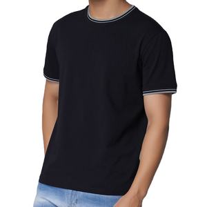 T-shirt pour homme en coton de haute qualité, col rond, vente en gros, bordure contrastée, décontracté, uni, manches courtes, OEM ODM, logo personnalisé, livraison aux États-Unis - Product Image 5