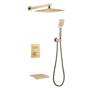 Mélangeur de <span class=keywords><strong>douche</strong></span> carré de pluie chaude et froide en laiton massif fini <span class=keywords><strong>doré</strong></span> avec robinet de bain cascade - Product Image 1