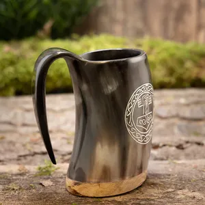 Taza de café hecha a mano con cuerno de Búfalo, diseño vikingo de martillo Thor, estilo Animal náutico pulido Natural para decoración de fiesta en casa - Product Image 4
