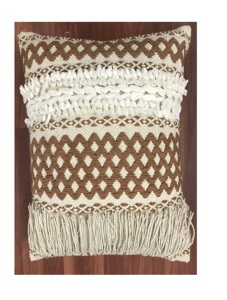 18x18 Designer Embroidered Cushion Cover 100% Cotton Shaggy Tufted Throw <b>Pillow</b> Hotel Home Decor Leaves Dots Plants Hand Woven - Product Image 2