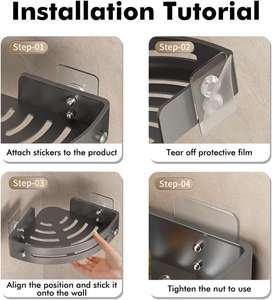 Box doccia a prezzi accessibili senza Punch, Organizer da bagno in plastica autoadesivo con Design a prova di ruggine - Product Image 4