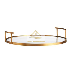 Plateau rond de qualité supérieure en acier inoxydable couleur argent avec fleurs dorées Plateau moderne de luxe fantaisie pour le service des aliments - Product Image 5