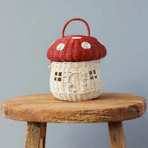 Cesta de almacenamiento hecha a mano de ratán tejido de ratán rojo, cesta de decoración en forma de seta - Product Image 5