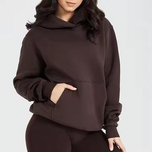 Sudadera con capucha de algodón 100% de talla grande para mujer, Sudadera de punto de invierno de alta calidad, ropa de calle con patrón sólido, capucha Regular bordada - Product Image 2