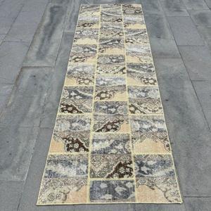 Turkish Vintage Rug 2.6x8.3 ft, <b>Brown</b> Moroccan <b>Wool</b> Rug - Product Image 1