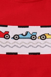 Ensemble de shorts de broderie de conception de voiture de course à carreaux solides pour garçons tenue d'été confortable de couleur rouge - Product Image 6