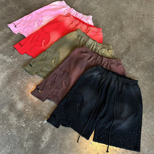 Men's Embroidered Drawstring Shorts Mid Waist Street Style Polyester Breathable Short Length Black Red Pink Olive Brown - Product Image 1