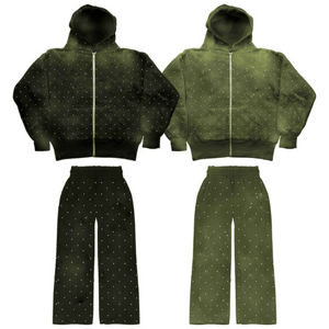 Nouveaux hommes fermeture éclair en détresse lavage à l'acide survêtements deux pièces ensemble survêtements fabrication de vêtements strass hommes fermeture éclair survêtements - Product Image 6