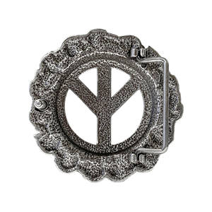 Boucle de ceinture unique en forme de crâne avec inscription de signe de la paix antique - Product Image 2