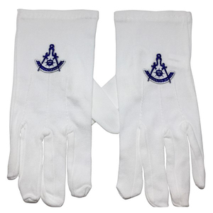Gants en coton blanc uni pour hommes avec motif maçonnique bleu clair Taille unique avec ou sans G - Product Image 3