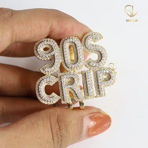 เพชรโมอิสเจียระไนทรงกลมสีเงิน925พร้อมจี้ฮิปฮอปหมายเลขสั่งทำได้ - Product Image 2