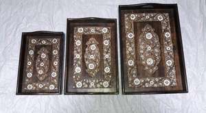 Plateau de service en incrustation d'os au design exclusif Plateau fait à la main au design floral Plateau de service décoratif pour la maison, l'hôtel et le restaurant - Product Image 2