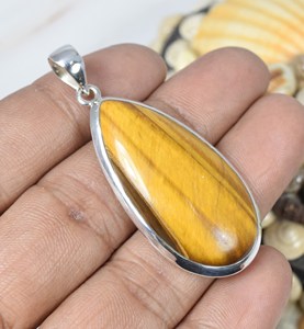 Pendentif Charme Délicat en Argent Sterling 925 Pur, Bijou Unique Pierre de Naissance, Luxe Artisanal, Pierre Naturelle Œil de Tigre Forme Poire - Product Image 3