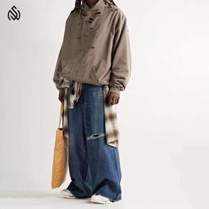 เสื้อมีฮู้ดลายทุกข์สำหรับผู้ชายสีล้วนผ้าฝ้าย100% ซัพพลายเออร์ที่ดีที่สุด - Product Image 2