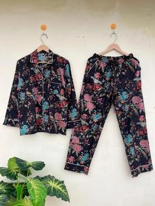 ชุดนอนผ้าฝ้ายแท้สำหรับผู้หญิงชุดใส่ในรีสอร์ทชุดนอนพิมพ์ลายดอกไม้ชุดนอนสไตล์โบฮีเมียน PJ นุ่มและสบาย - Product Image 5