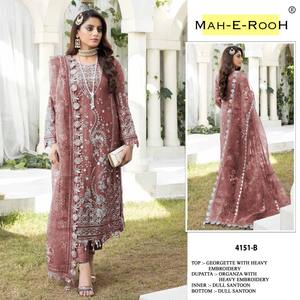 Costume de travail 3 pièces en fausse georgette brodée de designer pakistanais Maruti à la mode Prêt-à-porter Salwar pour mariage - Product Image 5