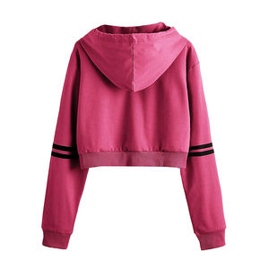 Top corto con capucha de talla grande y logotipo personalizado para mujer, sudaderas de punto de algodón de alta calidad con cremallera, venta al por mayor para invierno y otoño - Product Image 2