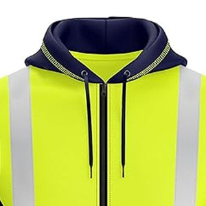 Sudadera con capucha y cremallera frontal de alta visibilidad para hombre, cinta reflectante, abrigo de seguridad de alta visibilidad, sudadera, sudaderas con capucha de alta visibilidad de Color verde - Product Image 2