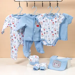 Ensemble 8 pièces en coton peigné multi-motifs de haute qualité Barboteuse pour bébé Suite cadeau pour bébé