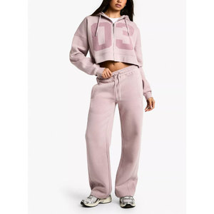 Conjunto Deportivo de Felpa de Algodón para Mujer, Sudadera Corta Holgada y Pantalones Jogger, Ropa Deportiva con Logotipo Personalizado - Product Image 1
