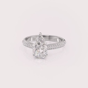 Anillo de Compromiso con Diamante Cultivado en Laboratorio con Corte Pera Certificado por IGI, Oro Rosa/Amarillo y Blanco de 9K, Anillo de Novia con Doble Pavé de Diamantes - Product Image 2