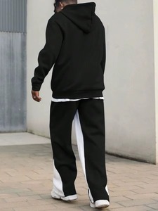 Ensemble de survêtement de sport d'hiver à capuche uni en gros pour unisexe, survêtement en coton noir, fabrication turque - Product Image 4