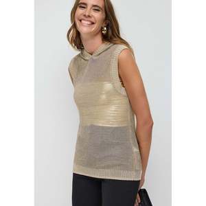 Blusa Casual Brillante sin Mangas con Capucha y Hombros Descubiertos con Logotipo Frontal en Viscosa - Product Image 3