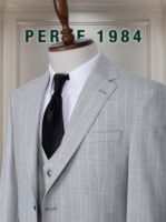 Costume d'affaires homme marron à rayures fines, croisé, col mandarin, en tissu peigné mélange viscose et polyester, infroissable, grande taille