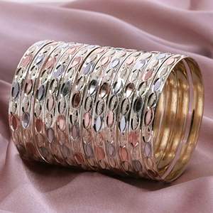 Brazaletes texturizados personalizados chapados en 3 tonos al por mayor, brazaletes de moda, joyería multitono, joyería de moda de 3 tonos, brazaletes de tres colores. - Product Image 1