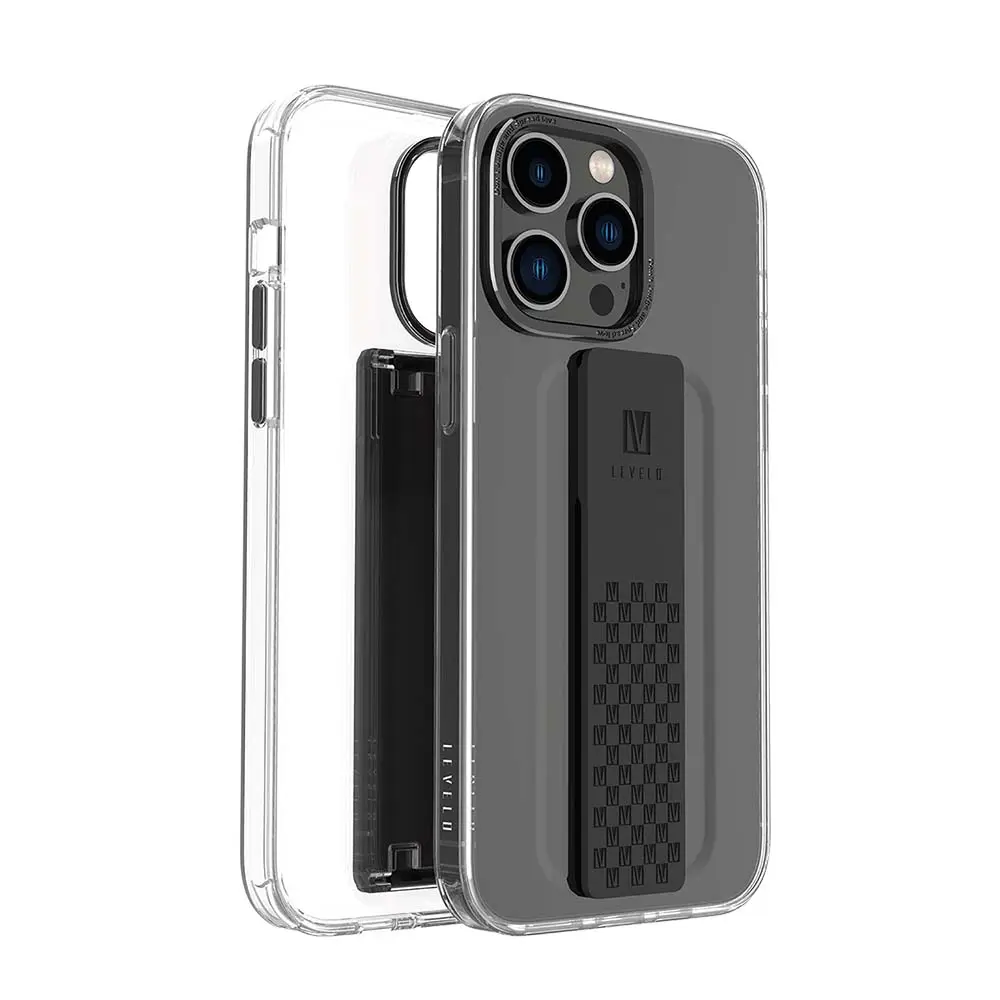 Levelo Graphia Clear Case for iPhone 14、追加のグリップと金属カメラ保護付き汚れに強く、静菌性