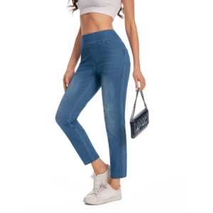 Pantalones de mezclilla de cintura media, ajustados, elásticos, de algodón/spandex, transpirables, cómodos, para todas las estaciones, con cintura elástica y bolsillos. - Product Image 2