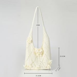 Bolso de Hombro Blanco de Ganchillo Hecho a Mano Personalizable al por Mayor en Oferta, con Adornos Florales para Uso Diario, para Mujer - Product Image 2