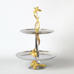Orchidée Plateau Décoratif 2 Niveaux Rond En Métal En Acier Inoxydable Plateau De Nourriture pour Chocolat Gâteau Aux Fruits Dessert Pain - Product Image 1